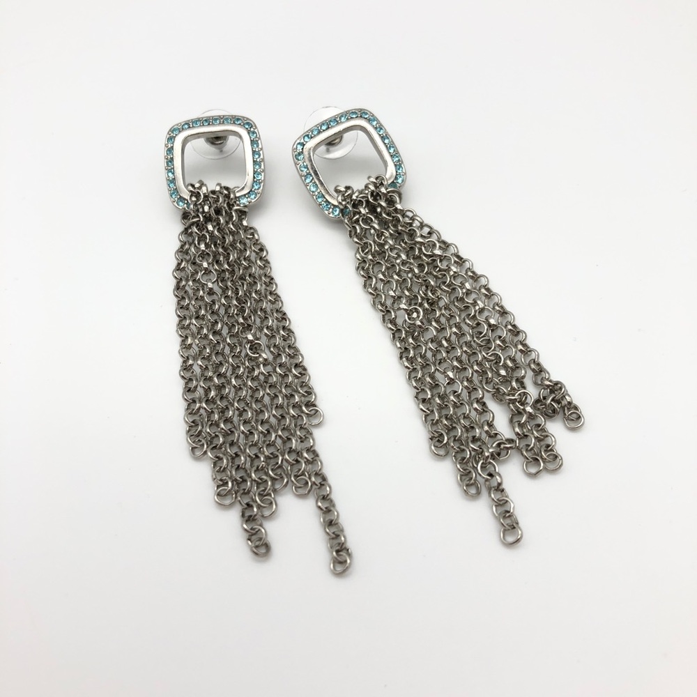 Baby Blue Rhinestone Dangle Earrings - Picture 3 of 4